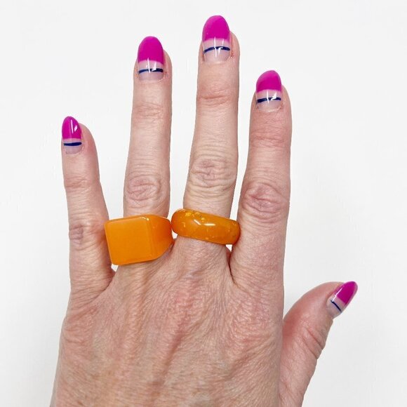 Orange Chunky Acrylic Statement Ring Set of 2 Size 7 - Picture 1 of 7